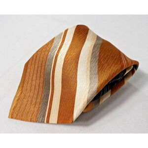 Vintage Enrico Capucci Mens Neck Tie Repp Stripes Rust Orange Brown Neutral